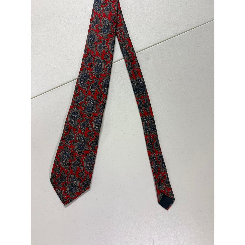 Vintage Jordache Men's Paisley Necktie Red Blue Geometric Silk Blend Retro Tie